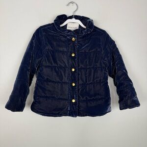 Janie and Jack Girls Navy Blue Kids Jacket Gold Buttons Velvet Sz 3-4